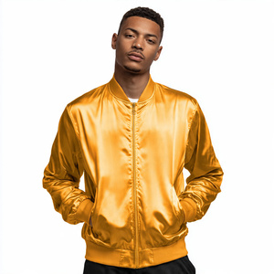 <b>Mens</b> Soft Satin Fashion <b>Jacket</b> Casual <b>Lightweight</b> Outerwear Zip Closure Ribbed Waist Modern Street Style Coat For Daily Wear - Product Image 1