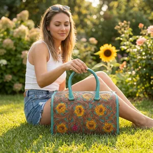 Genuine Leather Shoulder Bag Floral Women <b>Handbag</b> Zipper Purse Portable Daily Aesthetic Travel Bag - Product Image 4