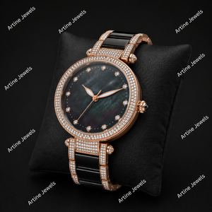 Reloj de Mujer con Diamantes en Oro Rosa, Esfera Negra, Reloj de Pulsera de Lujo, Elegante Reloj de Moda, Accesorio de Joyería Premium - Product Image 2