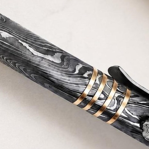 Handmade Damascus Steel Ballpoint <b>Pen</b> with Luxury Pattern Welded Metal Body Decorative Ring Accents Pocket Clip <b>Refillable</b> - Product Image 6