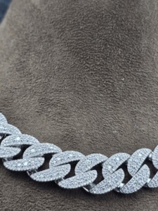 Men's Rhodium Plated 925 Silver Diamond Link Chain Necklace Hiphop Style Everyday Wear - Product Image 3