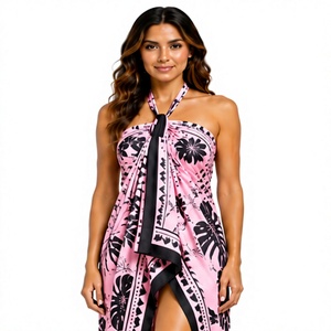 Sarong en tissu écologique personnalisé en gros, motif vague océanique, jupe portefeuille pour femme, tenue de plage, paréo de maillot de bain, pour resort, bord de piscine, vacances - Product Image 1
