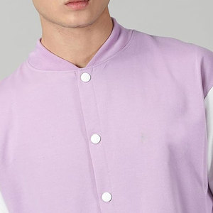 Men's <b>Purple</b> White Sleeve <b>Varsity</b> <b>Jacket</b> Casual Solid Color Button Front Regular Fit Spring Wear - Product Image 4