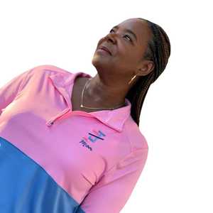 Pull à col zippé bicolore pour femmes Jack and Jill, avec logo personnalisé brodé, haut de performance color block, vente en gros OEM - Product Image 4