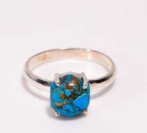 Anillo Hexagonal de Turquesa Ostra, Plata de Ley 925, Hecho a Mano, Estilo Art Déco Minimalista, Joyería con Gema Certificada IGI, Delicado y Elegante - Product Image 2