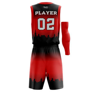 Tenue de basketball de haute qualité, confortable, à manches courtes, ensemble de maillots de basketball au meilleur design en rouge. - Product Image 3