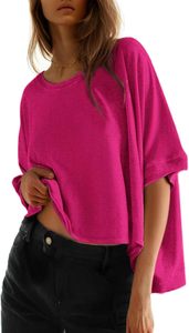Camiseta de Manga Corta con Cuello Redondo Extra Grande para Mujer, 100% Algodón, Color Sólido, Corte Holgado, Estilo Tejido, para Primavera y Verano - Product Image 2