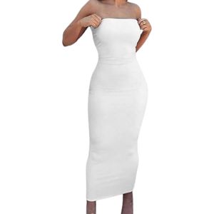 Summer Women Cotton Spandex Tank Dress Strapless Tube Sexy Bodycon Maxi Dress Plain Solid White Elegant Clubwear Dress - Product Image 2