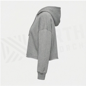 Custom Plus Size Womens Oversized Cotton Fleece Pullover Winter Cropped Hoodie <b>Drop</b> Shoulder Logo Hooded Sweatshirt Top - Product Image 3