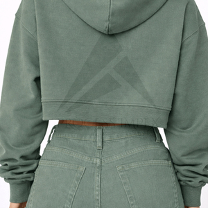 Sweat-shirt à capuche court vert pour femme, imprimé « Be Kind », en coton décontracté avec poches, pour l'automne - Product Image 6