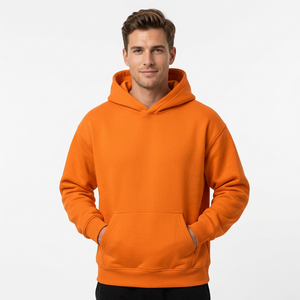 Men's <b>Orange</b> Hooded <b>Fleece</b> Sweatshirt Oversized Fit Casual Solid Pullover Front Pocket Winter Wear Digital Printing Anti-Wrinkle - Product Image 4