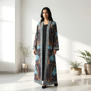 Women's <b>Long</b> Sleeve Solid Crepe Floor Length Flared Hem Modest Abaya ODM Party & Daily Wear Middle East Style - Product Image 4