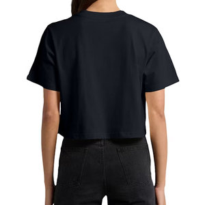 T-shirt court pour femme, col rond, en coton côtelé, manches courtes, coupe ajustée, décontracté, pour jeunes filles - Product Image 2