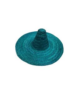 Chapeaux de paille traditionnels Sombrero à pompons, design rayé, tour de tête 60-62 cm, couleur paille vive, pour la fête, la plage, l'été - Product Image 3