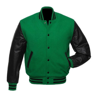 OEM Customized Men's Wool Varsity <b>Jacket</b> PU Leather Sleeve Geometric Stand Collar Bomber Baseball Letterman <b>Jacket</b> - Product Image 2