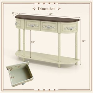 Tavolo Console Curvo in Stile Retrò con Gambe in Legno Massello e Cassetti - Product Image 5