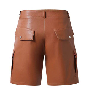 Pantalones Cortos Cargo de Cintura Media para Hombre, Color Sólido, Cuero PU, Estilo Bermuda, Bolsillos, Cierre de Botones, Estilo Urbano, Impermeables, Logotipo Frontal - Product Image 2