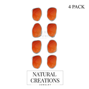 925 Sterling Silver Natural Carnelian Rough Butterfly Lock Stud <b>Earrings</b> Classic Style Bezel Setting Pack 4 Wedding Engagement - Product Image 1
