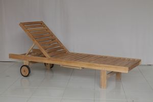 Outdoor Lounger in Solid Teak Wood Well Sanded Finish Modern Design Pull Tray <b>Adjustable</b> Back Position No Cushions Hard Floor - Product Image 2