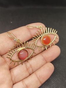 Antique Designer Brass Trending Boho Dangling Earrings Natural Cabochon Carnelian Stone Statement Earrings Jewelry - Product Image 3