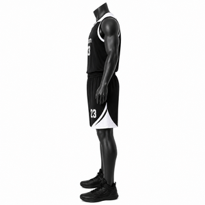 Ensemble de maillots de basket-ball personnalisés pour hommes Jaune néon Noir Col en V Manches courtes Sublimé Évacuation de l'humidité Coupe régulière 100% polyester - Product Image 2