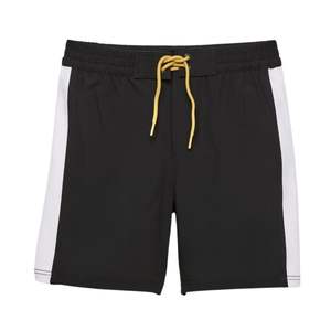 Shorts de bain professionnels noirs pour hommes, séchage rapide, avec bande latérale blanche, design personnalisé, logo sur mesure - Product Image 1