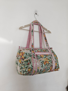 Mint Bird Floral Quilted Lightweight Duffel <b>Bag</b> with Zipper Closure and Adjustable Straps Casual <b>Travel</b> - Product Image 2