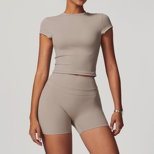 Seamless High Waist Full Length Leggings With <b>Crop</b> <b>Top</b> 2 Piece Yoga Set Solid Color Four-Way Stretch Activewear - Product Image 6