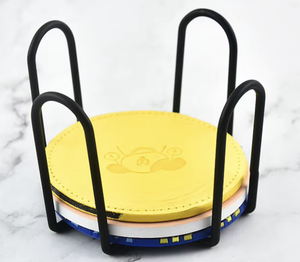Round Coaster Holder With Black Metal <b>Frame</b> Yellow <b>Pink</b> Blue Coasters Kitchen Storage Rack Desktop Organizer - Product Image 1