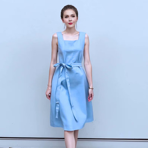 Robe ample en lin sans manches à col carré avec poches latérales, tenue décontractée d'été, grande taille, confortable - Product Image 1