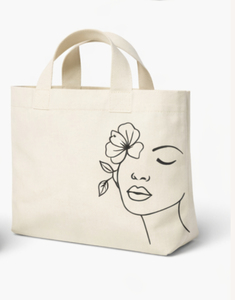 <b>Canvas</b> <b>Tote</b> Bag Medium Size short Handle Line Art Woman Face With Flower Daily Use Shopping Bag - Product Image 4
