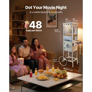 Macchina per Popcorn Professionale Stile Teatro, 8oz, in Acciaio Inossidabile, 800W, con Carrello, 48 Tazze per Ciclo, Utilizza Mais Crudo - Product Image 2