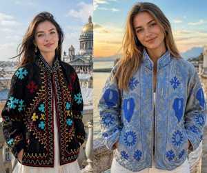 Luxury <b>Women's</b> <b>Velvet</b> Embroidery Jacket | Handmade Floral Embroidered <b>Velvet</b> <b>Coat</b> | Traditional Ethnic Ladies Winter Outerwear - Product Image 1