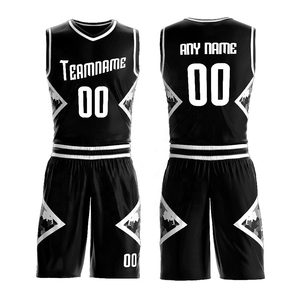 Conjunto de Uniforme de Baloncesto Personalizado, Camiseta y Pantalones Cortos Sublimados en Blanco y Negro, Nombre del Equipo, Número 00, Ropa Deportiva Unisex para Adultos - Product Image 1