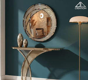 Decorative S S PVD Frame <b>Mirror</b> With Matching Console <b>Table</b> Perfect <b>for</b> bathrooms, halls, <b>dressing</b> rooms, and other areas - Product Image 5