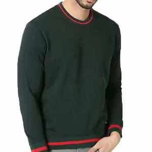 Suéter de Cuello Redondo para Hombre, Color Verde Oscuro, Corte Regular, Color Sólido, Informal, Manga Larga, Tejido de Punto, 100% Algodón, Ropa de Otoño - Product Image 1