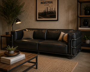 Juego de Sofás Convertibles de Cuero Genuino de Estilo Vintage Minimalista Italiano, Relleno de Espuma, Diseño Industrial Moderno con Ruedas - Product Image 2