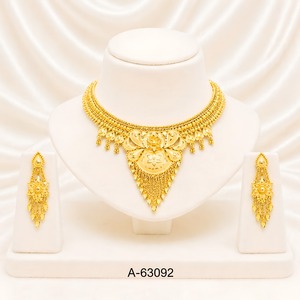 Conjunto de Collar de Novia de Diseño Exclusivo, Chapado en Oro de 24K con Circonitas, Joyería Nupcial India A-63091 - Product Image 2