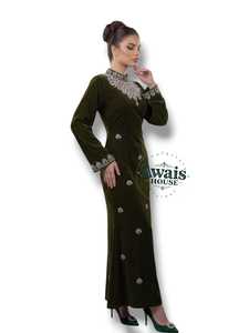 ชุดเดรสยาว AWAIS HOUSE สีกรมท่า ผ้ากำมะหยี่เนื้อนุ่ม โพลีเอสเตอร์ชีฟอง แขนยาว ปักลาย คอสูง เรียบร้อย สไตล์อิสลาม เหมาะสำหรับงานปาร์ตี้ - Product Image 4