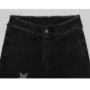 Vaqueros anchos personalizados con estrella de cinco puntas de diamantes de imitación, corte de bota, al por mayor - Product Image 2