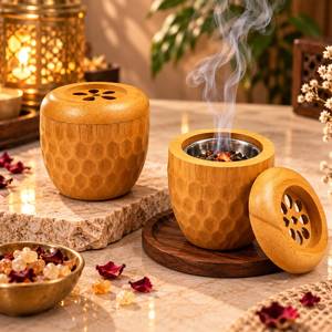 Brûleur à Bakhoor en bois fait main de luxe à motif martelé, porte-encens Oud arabe, décoration élégante pour la maison, cadeau haut de gamme, religieux - Product Image 4