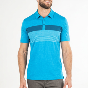 Men's Blue Short Sleeve Knitted <b>Polo</b> <b>Shirt</b> With <b>Striped</b> Color Blocked Design Casual Style - Product Image 4