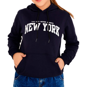 Sudadera con Capucha Azul Marino para Mujer, de Algodón, con Estampado de Letras y Emblema, Estilo Casual, Holgada, Cortavientos, Ropa Urbana para Otoño e Invierno - Product Image 3