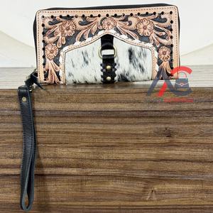 Cartera larga para mujer con bloqueo RFID, de cuero repujado a mano, multifuncional, tipo clutch, de gran capacidad, con tarjetero y portatarjetas de identificación. - Product Image 1