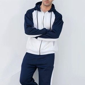 Men's Navy White Color Blocking Hooded <b>Tracksuit</b> Full Length Zipper Casual Wear With Side Pockets Autumn Season - Product Image 6