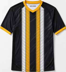 Maillot de football unisexe FURAT LEATHERS noir et jaune à col en V, manches courtes, anti-humidité, coupe classique, imprimé par sublimation, vêtement adulte - Product Image 2