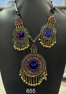 Conjunto de collar de plata oxidada étnica india al por mayor, conjunto de joyería de moda roscada azul para mujer - Product Image 2