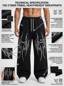 Pantalon de jogging pour homme personnalisé, surdimensionné, imprimé, imperméable, en polaire polyester, avec plis à l'avant, fermeture à cordon, coupe ample, 4 saisons - Product Image 2