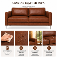 Canapé en cuir véritable de style moderne du milieu du siècle avec coussin d'assise ultra confortable, accoudoirs fins et proportions équilibrées pour les espaces de vie contemporains
