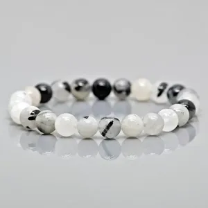 Natural Black Rutile Smooth Round Gemstone Beads <b>Stretch</b> <b>Bracelet</b> Healing Jewelry Wholesale - Product Image 3